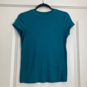 Blue Fitted Ribbed Short Sleeve Top